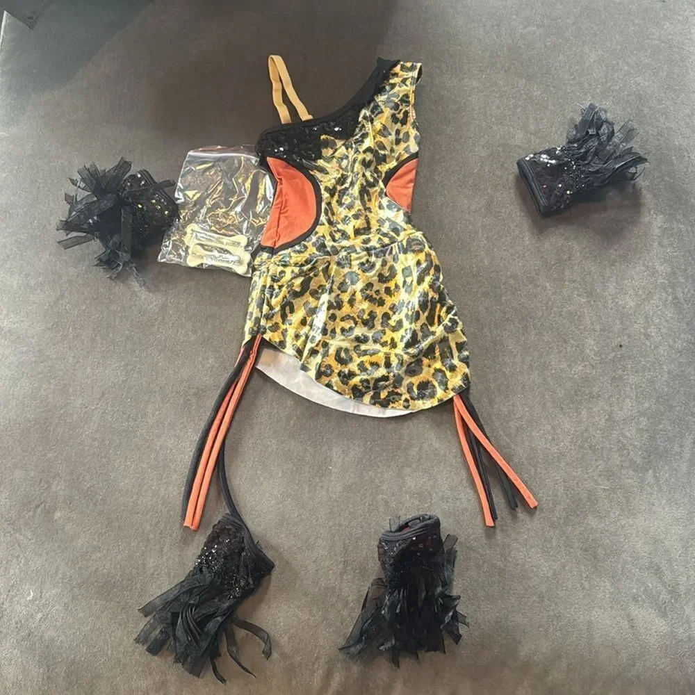 Revolution Dancewear Leopard Print Kids ROAR Dance Costume Size XS NEW